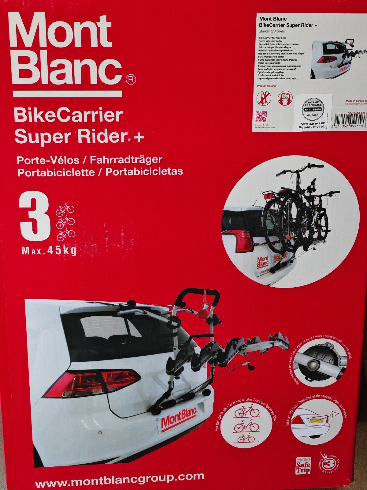 Mont Blanc Super Rider hinten montiert 3 Bike Fahrradträger Rack Mount | Fahr